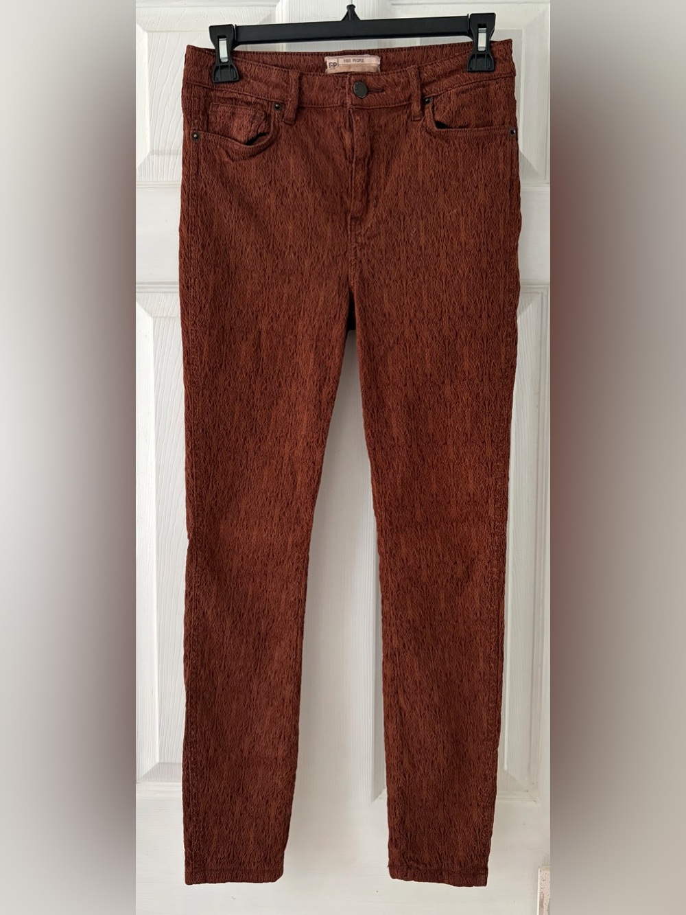 Free People Rust Brown Textured Skinny Jeans